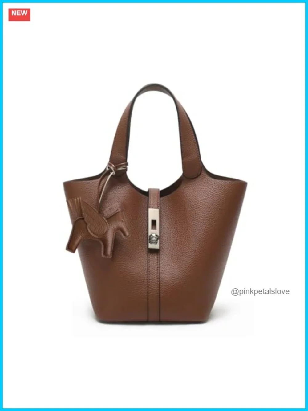 Vegan Leather Lock Design Bucket Purse Work Tote Bag